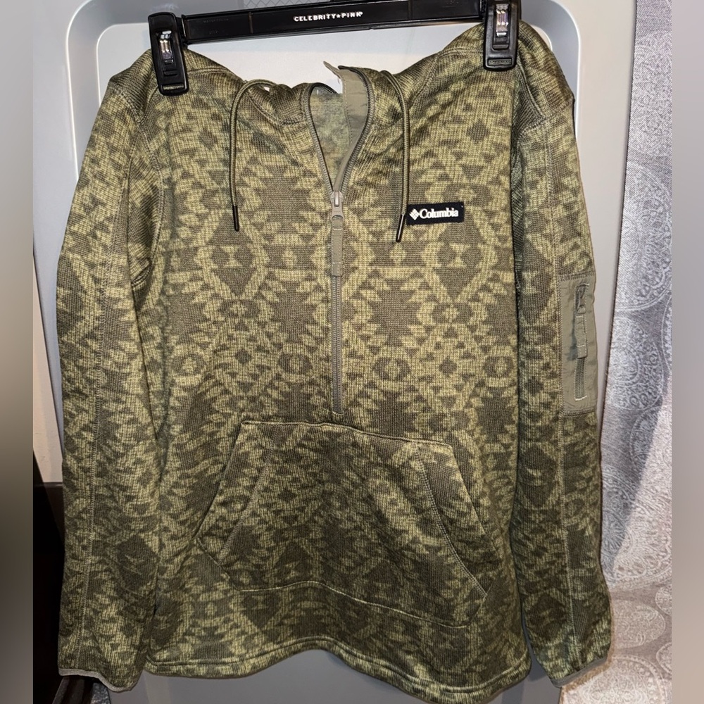 Columbia Olive Green 3/4 zip knitted hoodie